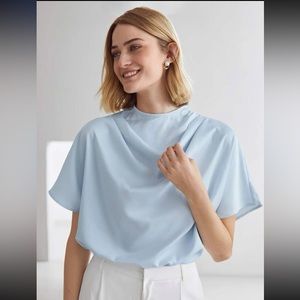 Silky Baby Blue Draped Blouse Size XS
